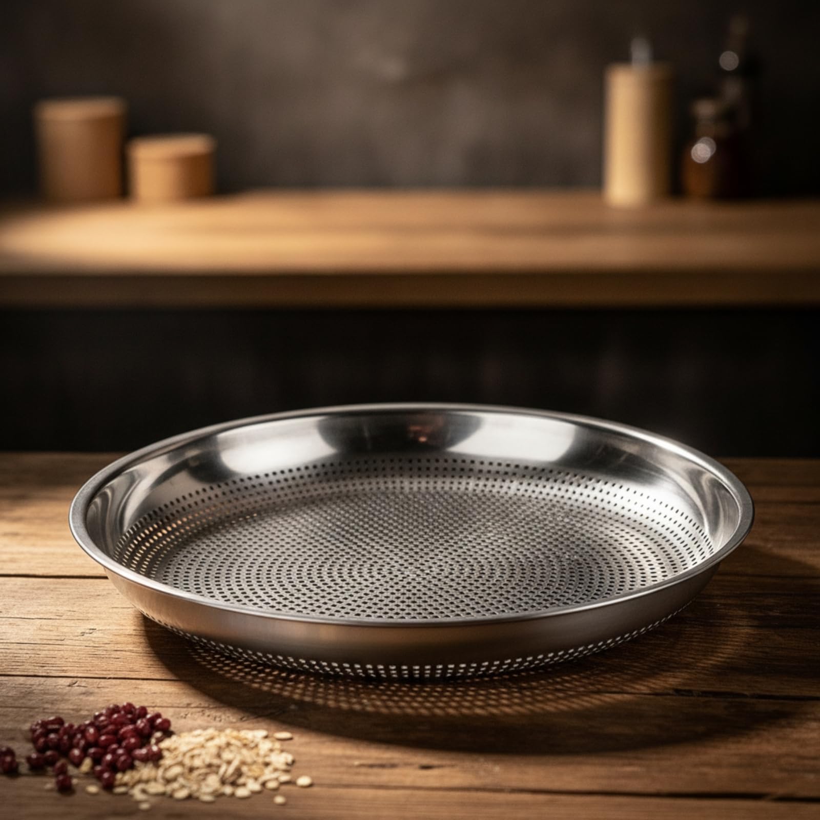 Qianly Colador Malla Fina Perforado Ergonómico, Utensilio, para Cocina, Reposteros, Cocineros, 52cm, 4mm Grosor