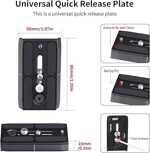 Miniatura 7 de Cabezal de trípode para cámara DSLR de video, trípode de cabezal fluido resistente con placa de liberación rápida, carga máxima de 22 libras,