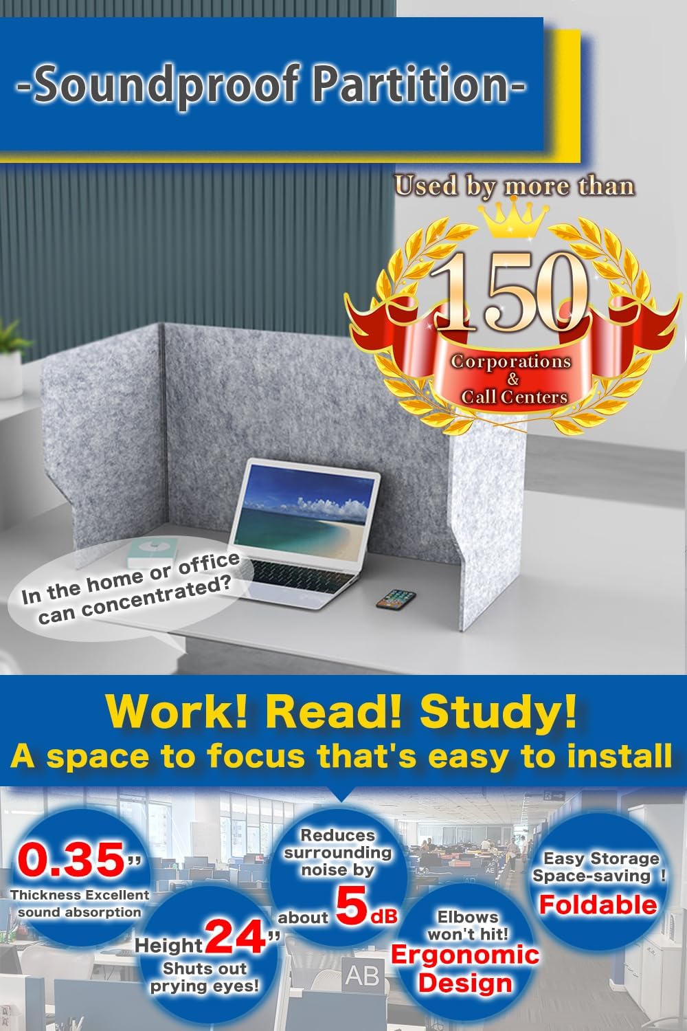 Desk Partition Desk Privacy Panel Desk Divider, Reduce Noise and Visual Distractions, Sound Absorbing Proof for Home Office Classroom Remote Learning Sound Dampening (Width: 40")