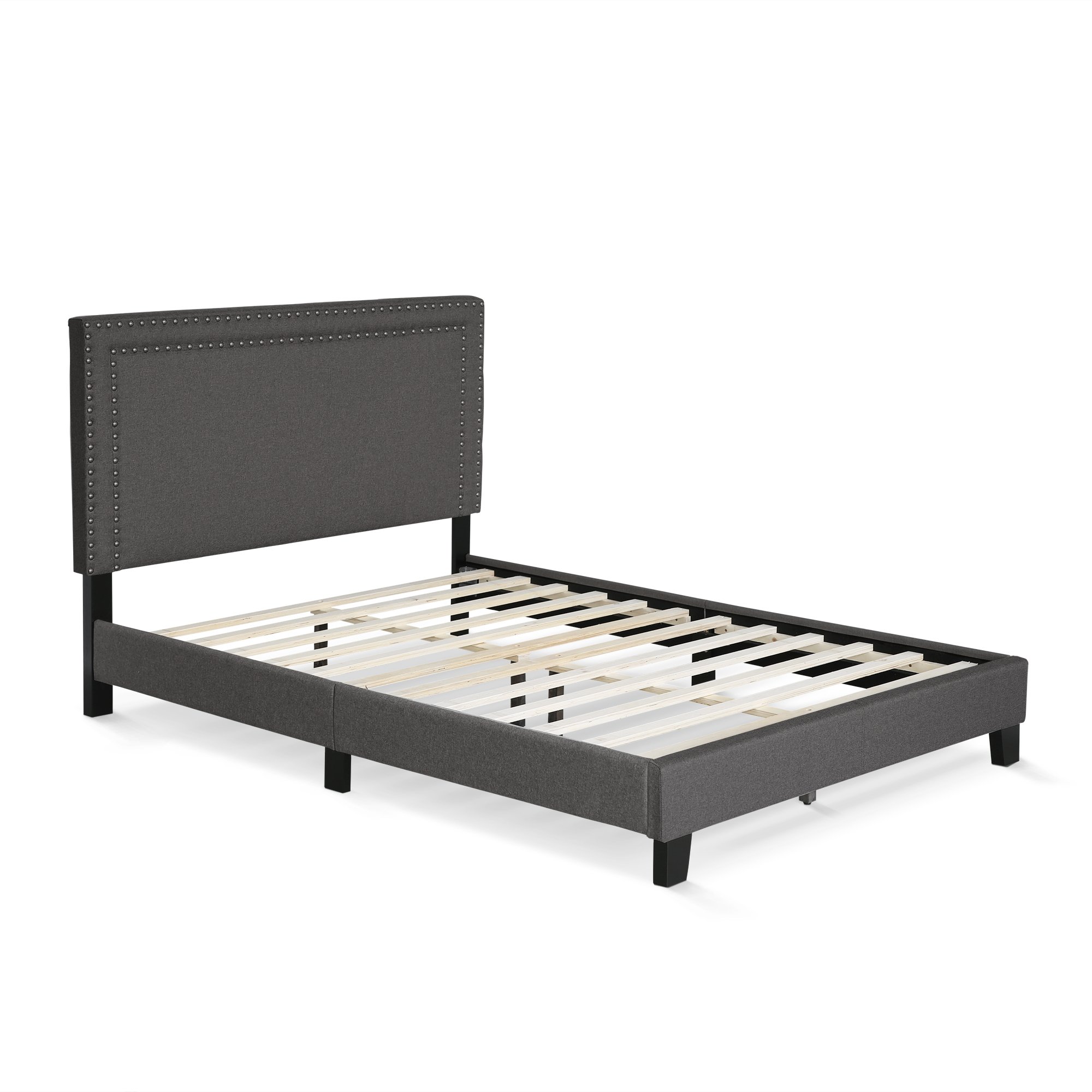 Photo 1 of Furinno Laval Nail Head Upholstered Platform Bed Frame, Full, Stone