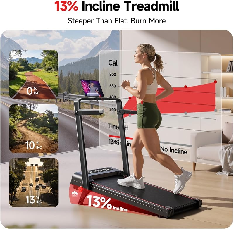 RHYTHM FUN Treadmill with Incline, Under Desk Walking Pad with Handle Bar image 4