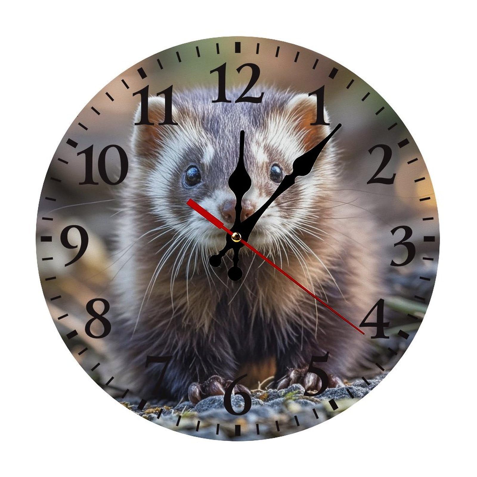 Horloge murale pour chambre à coucher silencieuse Hairy Furet 30cm sans tic-tac salon