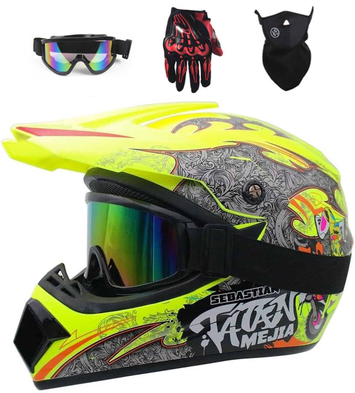 Zestaw kasków motocrossowych, młodzieżowy, dziecięcy | Pełnotwarzowy kask motocyklowy MTB Off Road Sports Downhill Enduro ATV BMX Quad Dirt Bike Kask