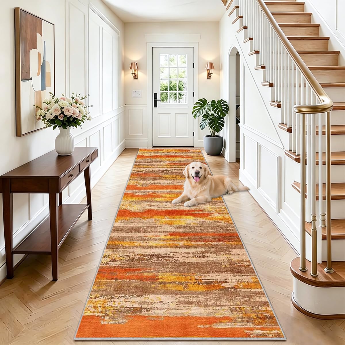 Ayhsmnou Orange Carpet Runners For Hallways Non Slip Long Kitchen Rug Washable Runner Rug For Hallway Entryway Carpet Runner 60 X 150Cm Heavy-Duty Hall Runner Narrow Rugs Door Mat Kitchen Runner Rug