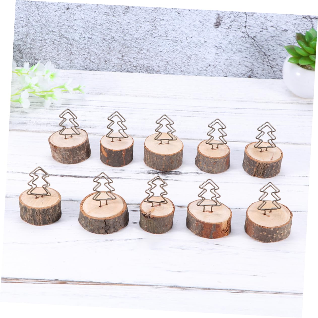 SHOWERORO 24pezzi Clip Legno Retro Forma Di Albero Con Base Per Foto e Memo Supporti Per Matrimoni Feste e Decorazioni Per Ufficio