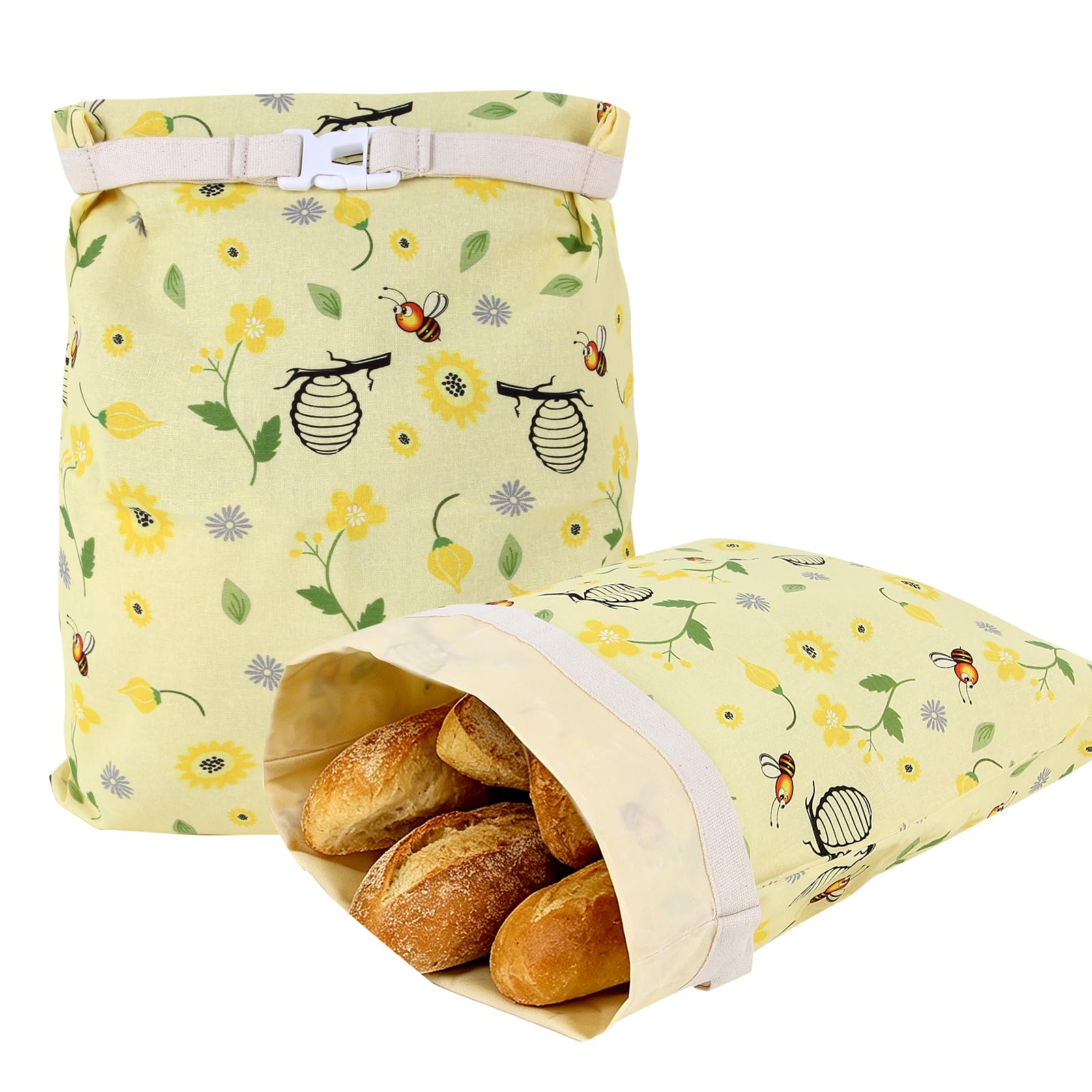 2-Pack Beeswax Bread Bags for Sourdough & Homemade Bread，Reusable Cotton Storage Bags，Extra Large Airtight Food Keeper to Keep Fresh
