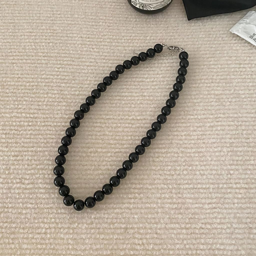 Round Imitation Pearl Necklace Strands Necklace Black Pearls Necklace Party Round Imitation Pearl Choker Clavicle Chain