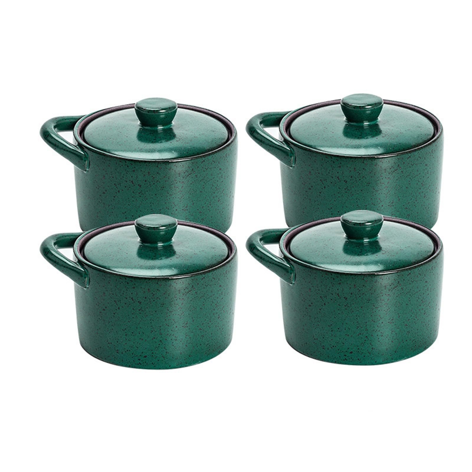 Zykuosus 4pcs Small Covered Stewpot Wave Pattern Ceramic Bowl with Lid for Soups Noodles Desserts and More Japanese Style Microwave(Green,350ml)