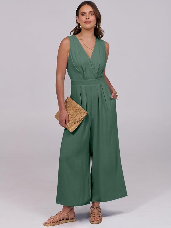 ANRABESS Women's Linen Sleeveless Wrap Jumpsuits,Grass,XL by ANRABESS - Image 2