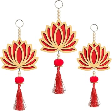 Amazleer Lotus Decorations for Pooja Diwali Floral Wall Hanging Garlands for Temple Decor Indian Pooja Wood Decoration Back Dropper Showpiece for Diwali Home Wall Room Decor 1
