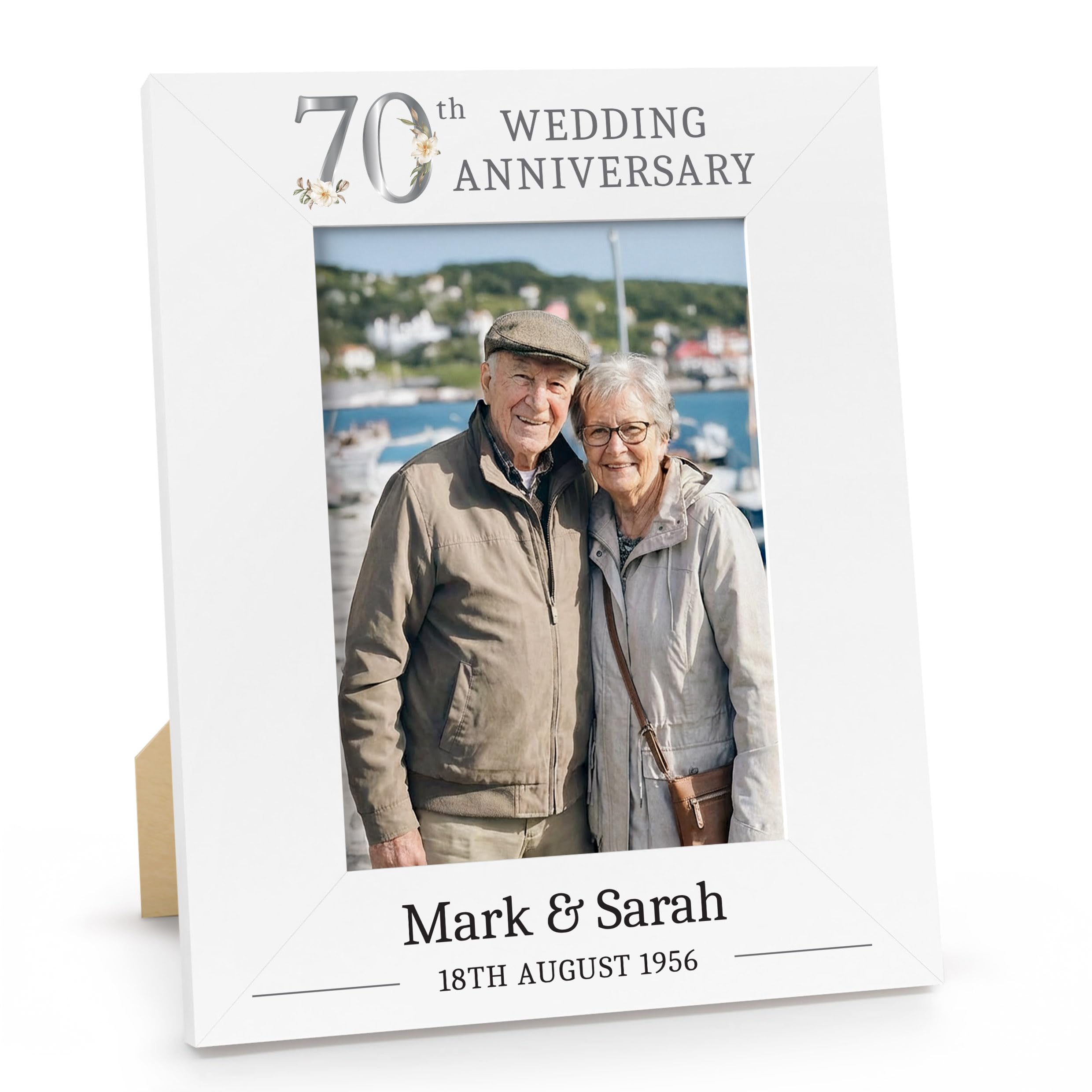Beecreative 70th Anniversary Wedding Gift, Personalised Photo Frame Present