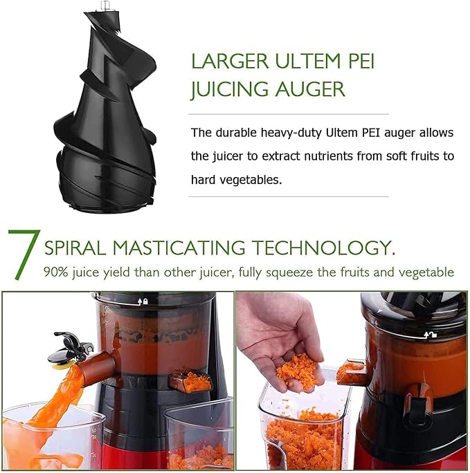 Extractor de Jugos Prensado Frío Boca Ancha 80mm 150W 110V miniatura 4