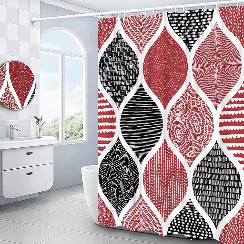 KELAIMI Bohemian Geometric Shower Curtain,Ethnic Bathroom Curtains,Modern Waterproof Machine Washable Bathtub Curtains with Hooks Red 90X180Cm