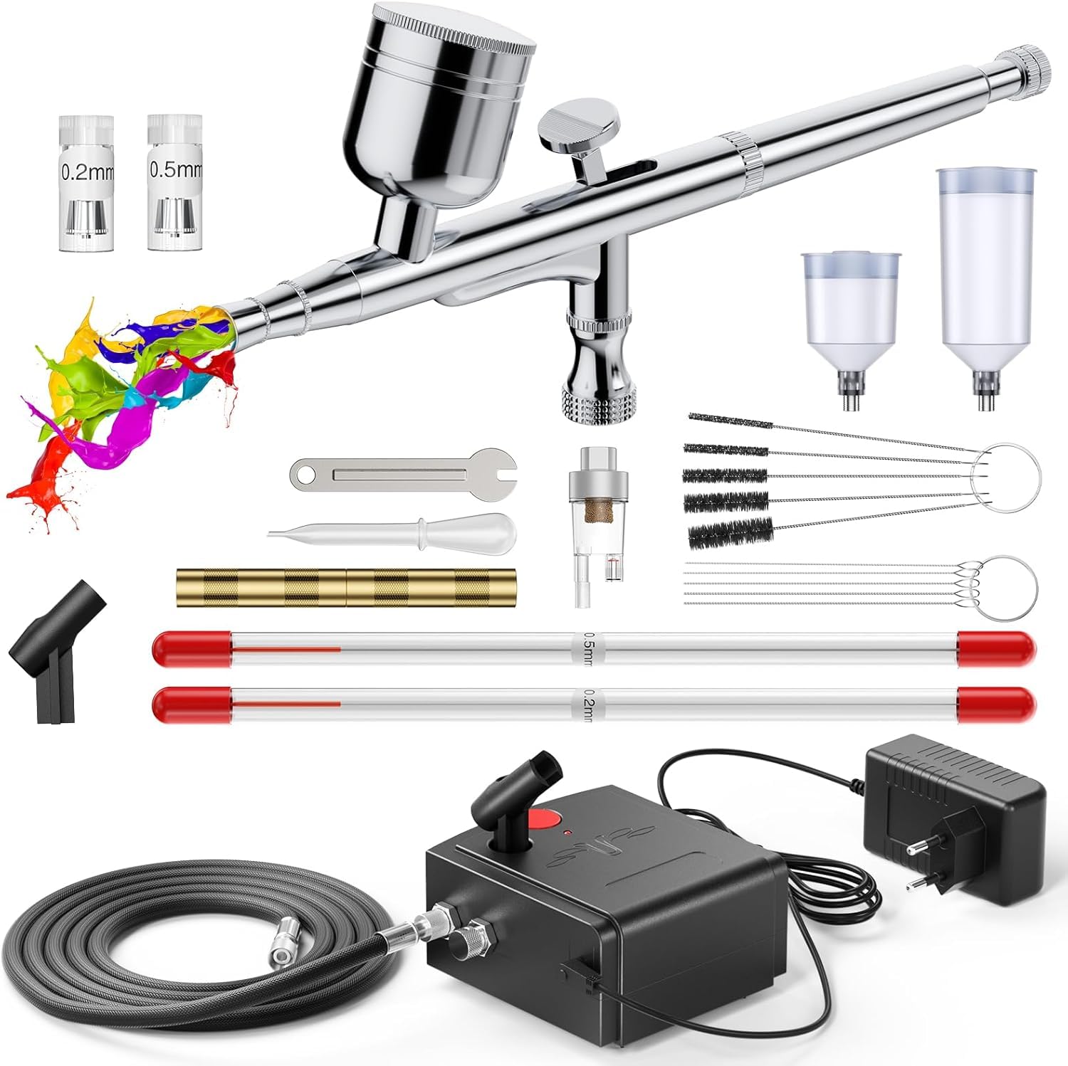 Kit aerografo 40 PSI con compressore a doppia azione per decorazione di torte, trucco, artigianato, nail art, modellazione di tatuaggi, pittura