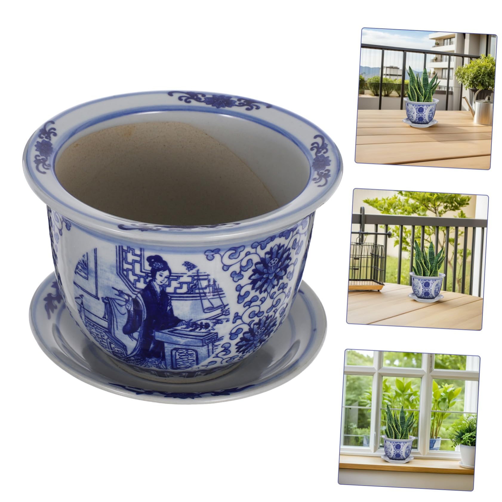 Ipetboom Ceramiczny Doniczka Do Roślin Wewnętrznych z Podstawką Chiński Niebiesko Biały Wzór Dekoracyjny Kwiat Doniczka Do Sukulentów i Bonsai