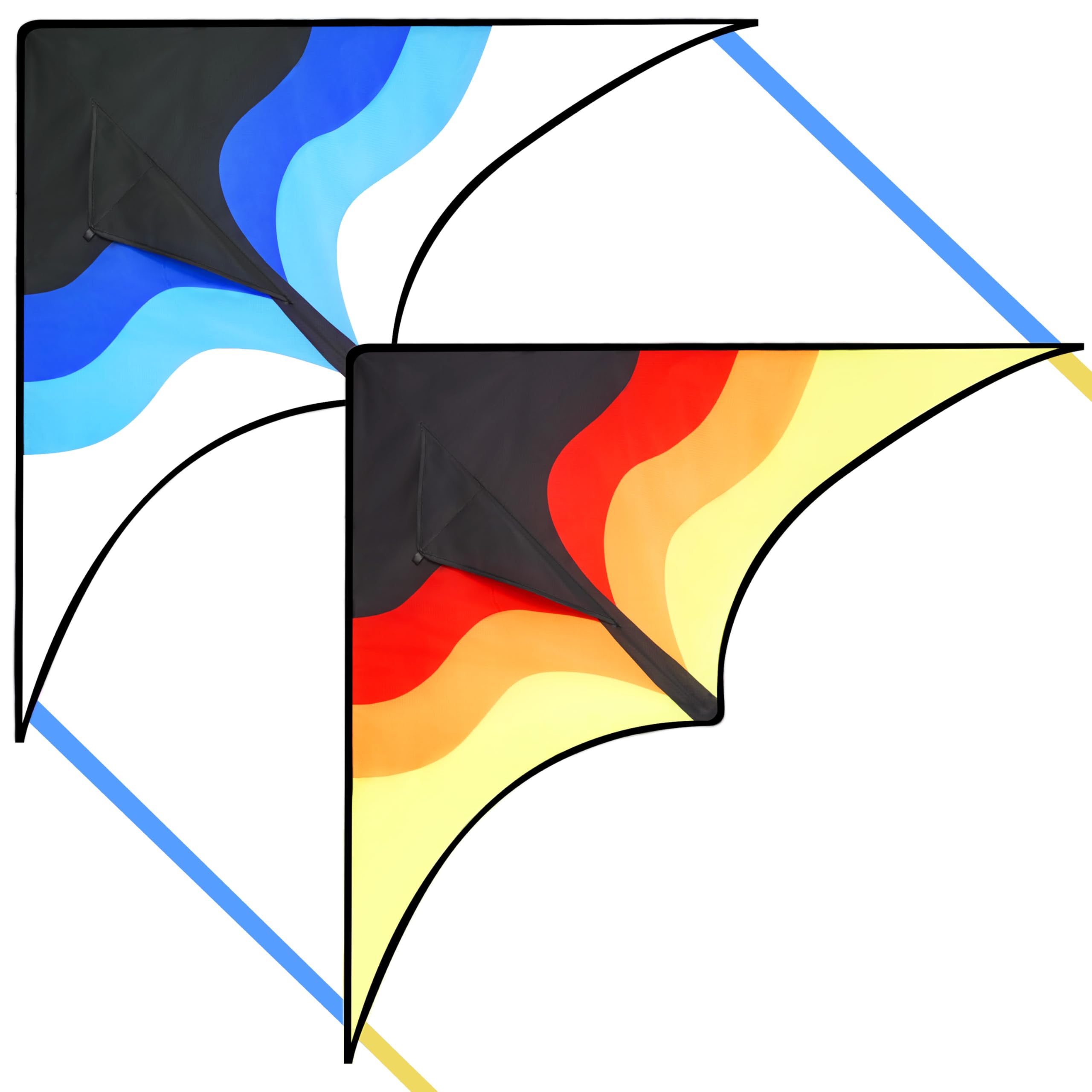SYNCFUN 2 Packs Large Delta Kite Blue and Yellow, Easy to Fly for Kids and Adults with 100m String