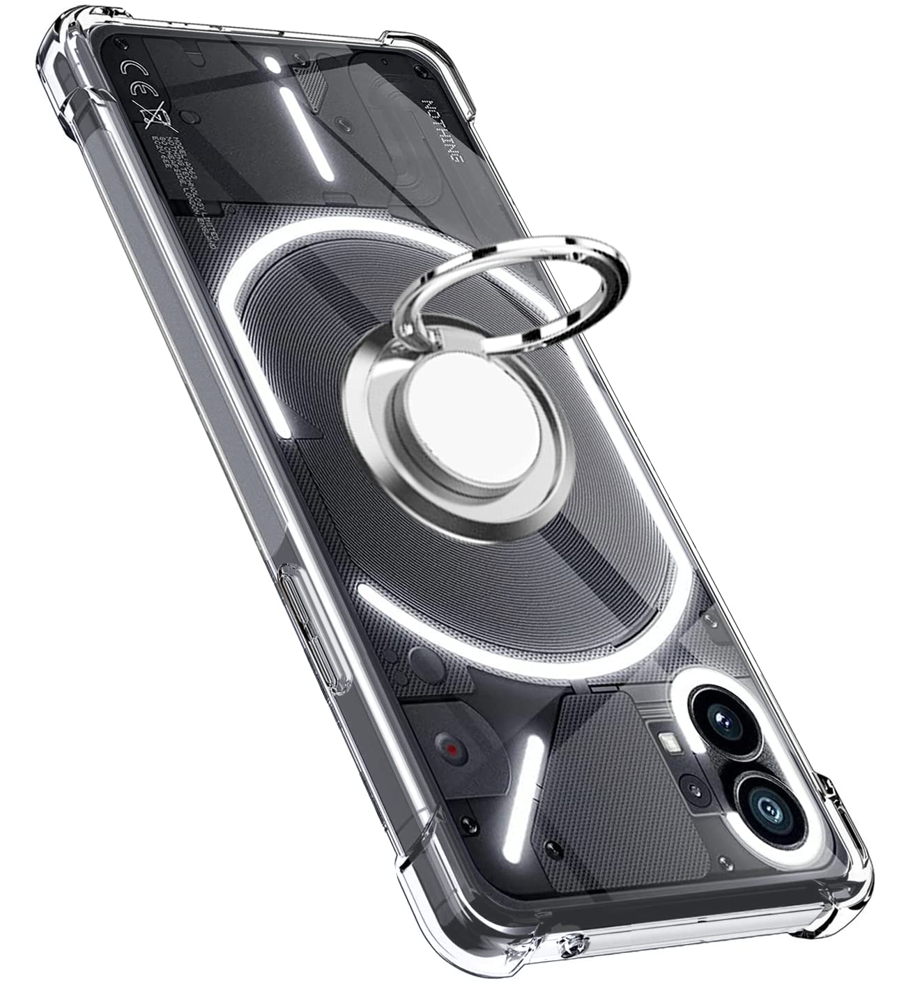 Nothing Phone（1）ケース クリア リング 透明 ナッシング フォン (1) ケース 耐衝撃 防塵 一体型 タンド機能 車載ホルダー対応  人気 携帯カバー Nothing Phone (1)用カバー (クリア)