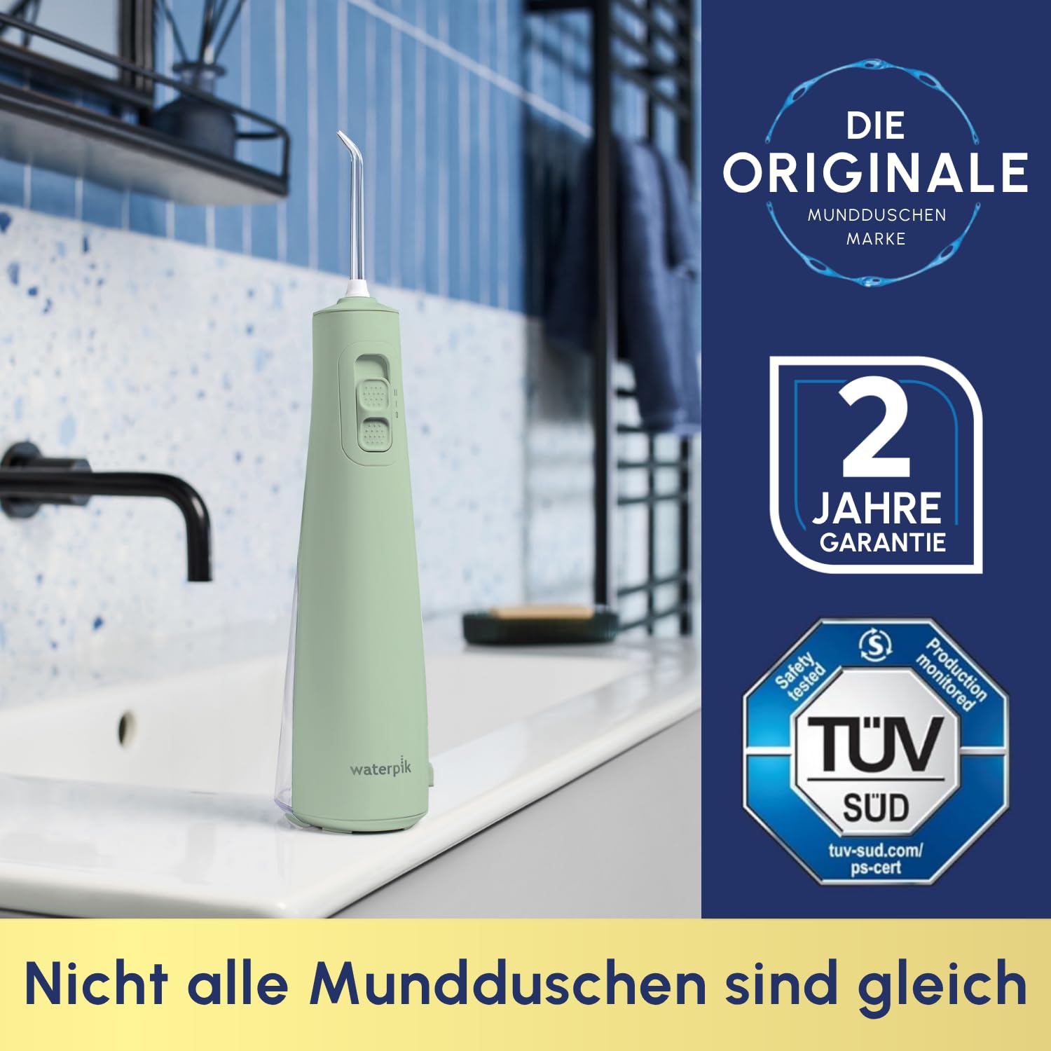 Waterpik Pulse Munddusche kabellos, Professionelle 99,9% Plaque Entfernung, 2 Intensitätsmodi, Zahnzwischenraumreiniger, 45 Sekunden Wassertankkapazität, 2x Aufsätze enthalten, mintgrün