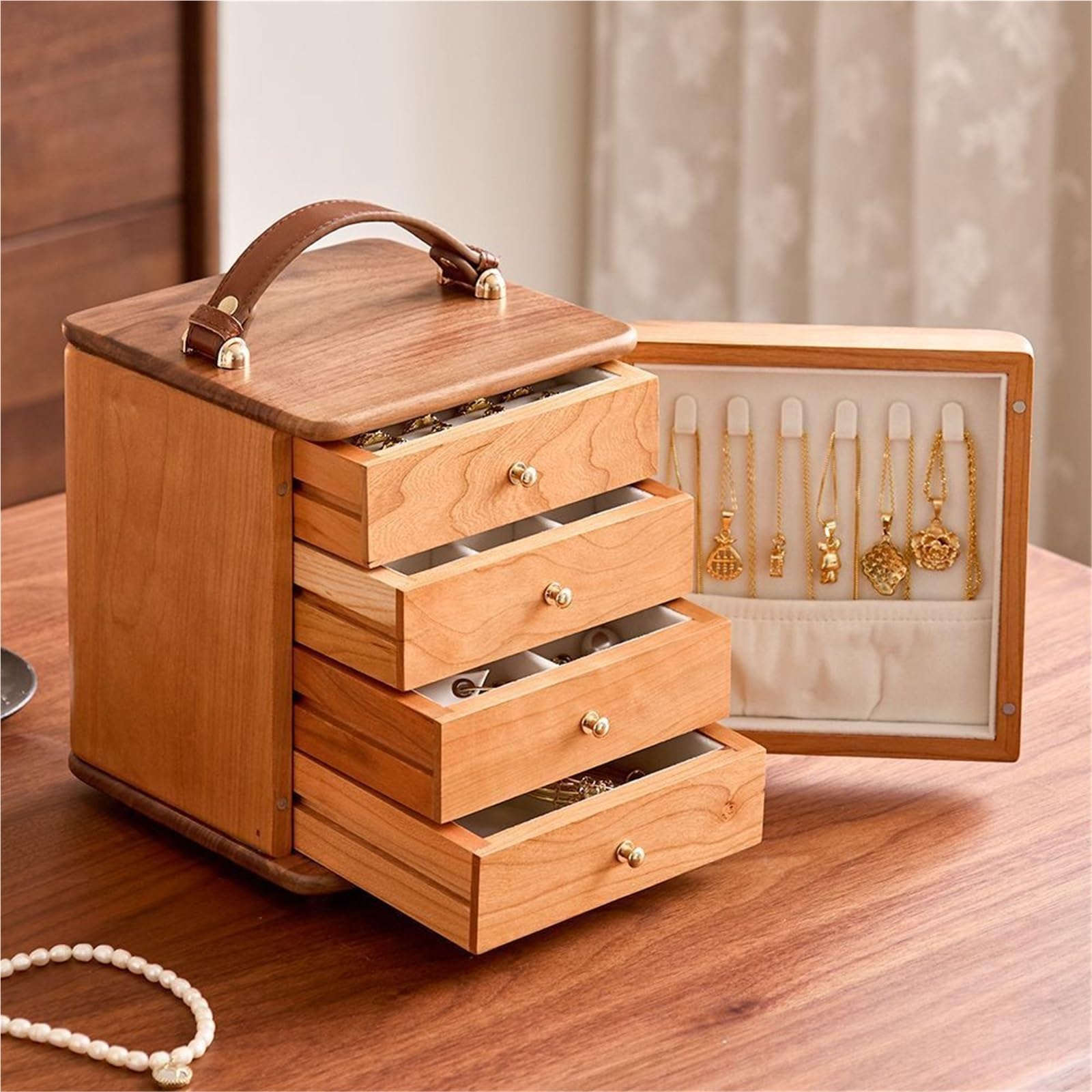 Generisch Solid Black Walnut Wood Storage Box With Drawers, wielowarstwowy organizer o dużej pojemności