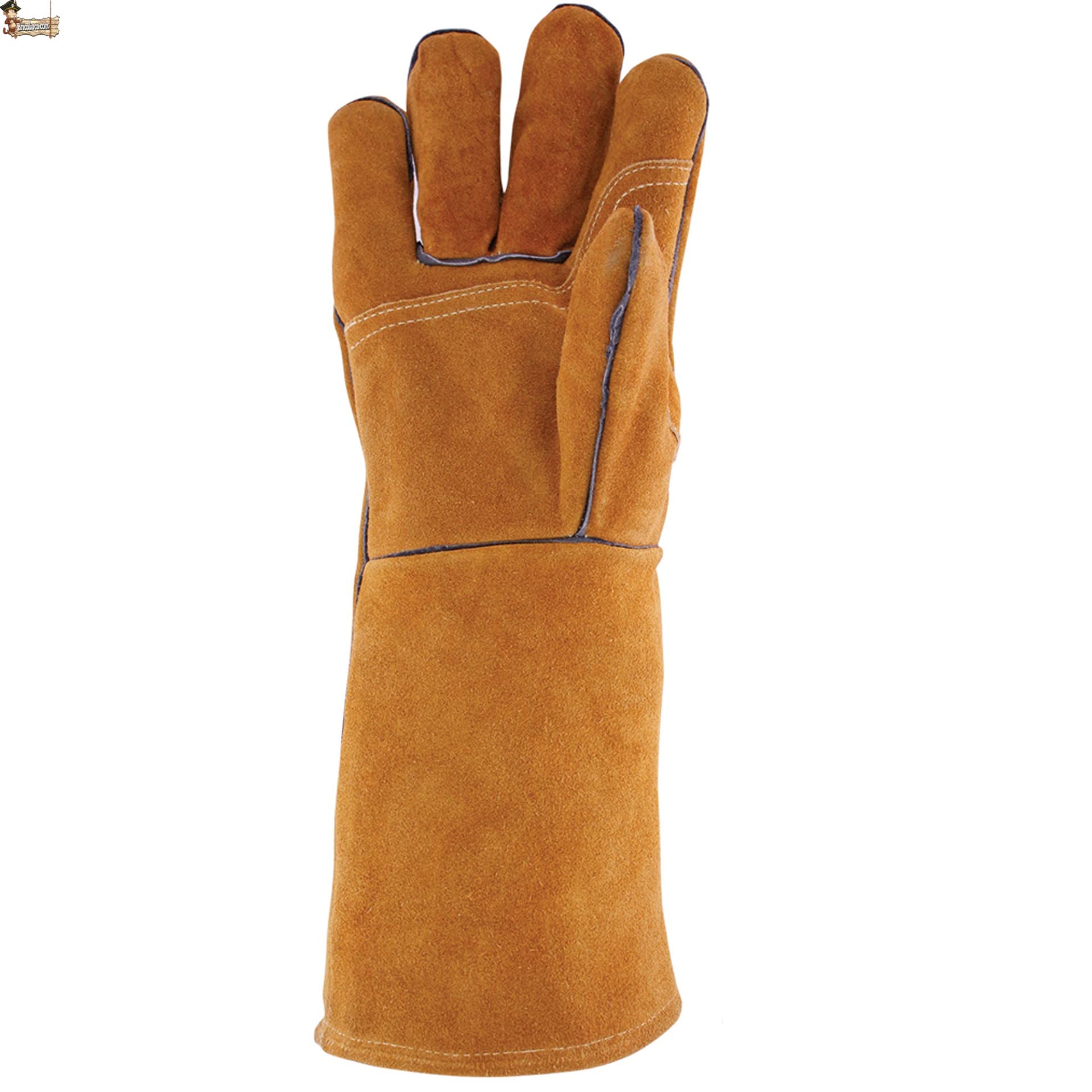 BricoLoco.com Guantes trabajo soldador. Soldadura profesional eléctrica hilo, electrodo. Largo 400 mm. Piel vacuno serraje. Refuerzo en palma. Forrados y cómodos. Talla 9. (6)