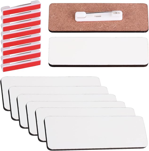8 Pieces Sublimation Name Tags Blank ID Name Badge with Self-Adhesive Badge Pins, DIY Sublimation Badge Blanks ID Name Tags for Office Workers Students Clothing