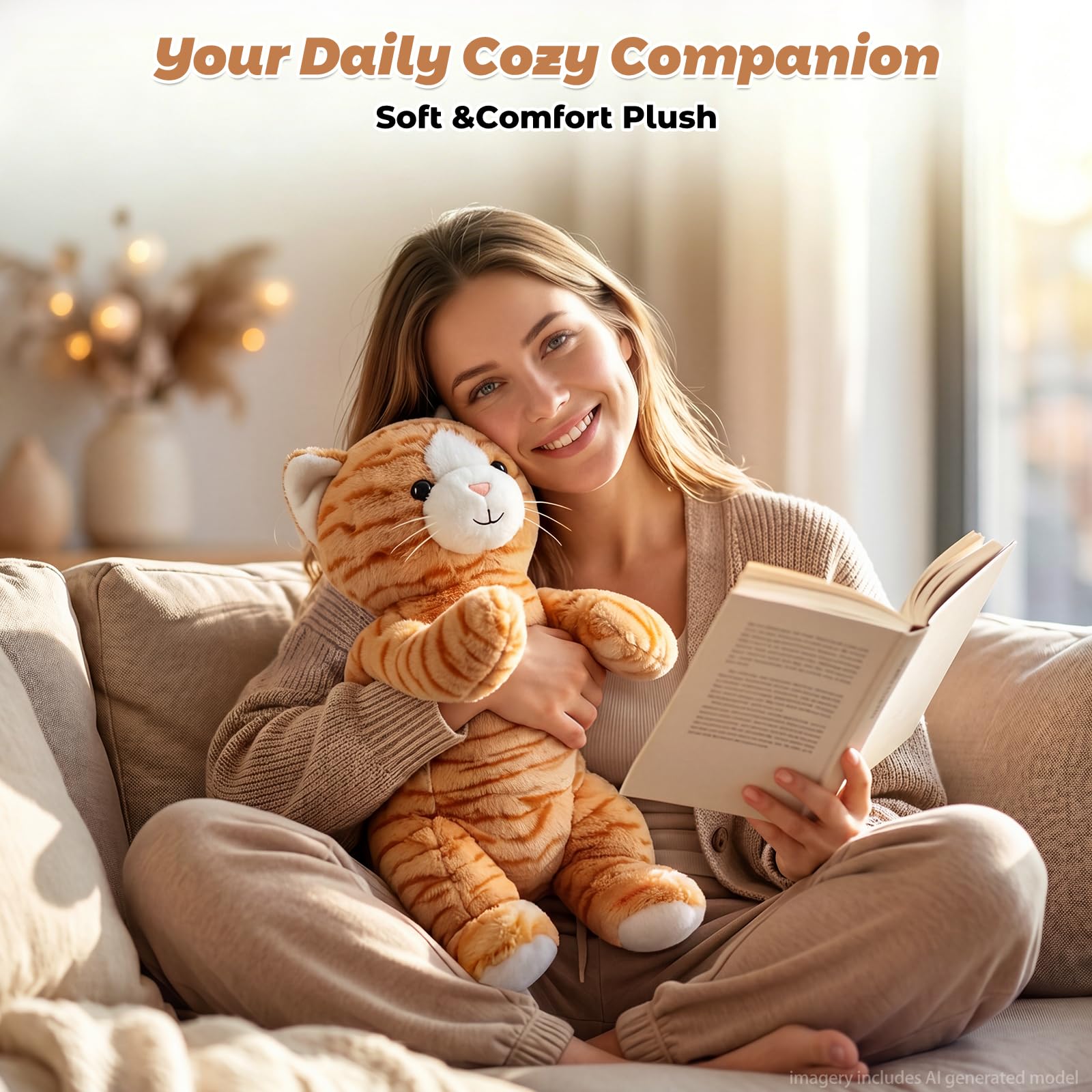 Animales de peluche con peso de gato de 25 pulgadas y 4.4 libras para mayor comodidad, almohadas de peluche suaves para niños, peluches grandes con bolsa de cerámica extraíble, regalos para adultos,