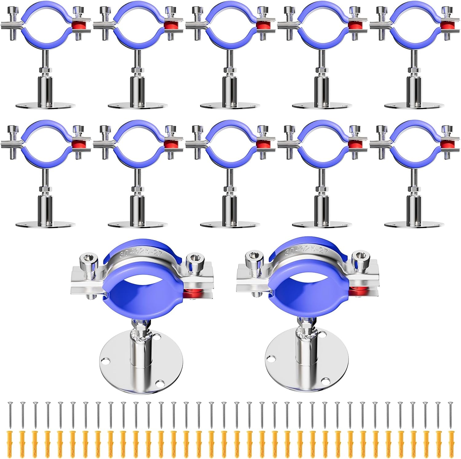 12 Pack Wall Mount Ceiling Mount Pipe Supports Suitable for OD Pipe 15-19mm Adjustable Height 30-50mm Adjustable Pipe Strap Clamp with Screws Stainless Steel