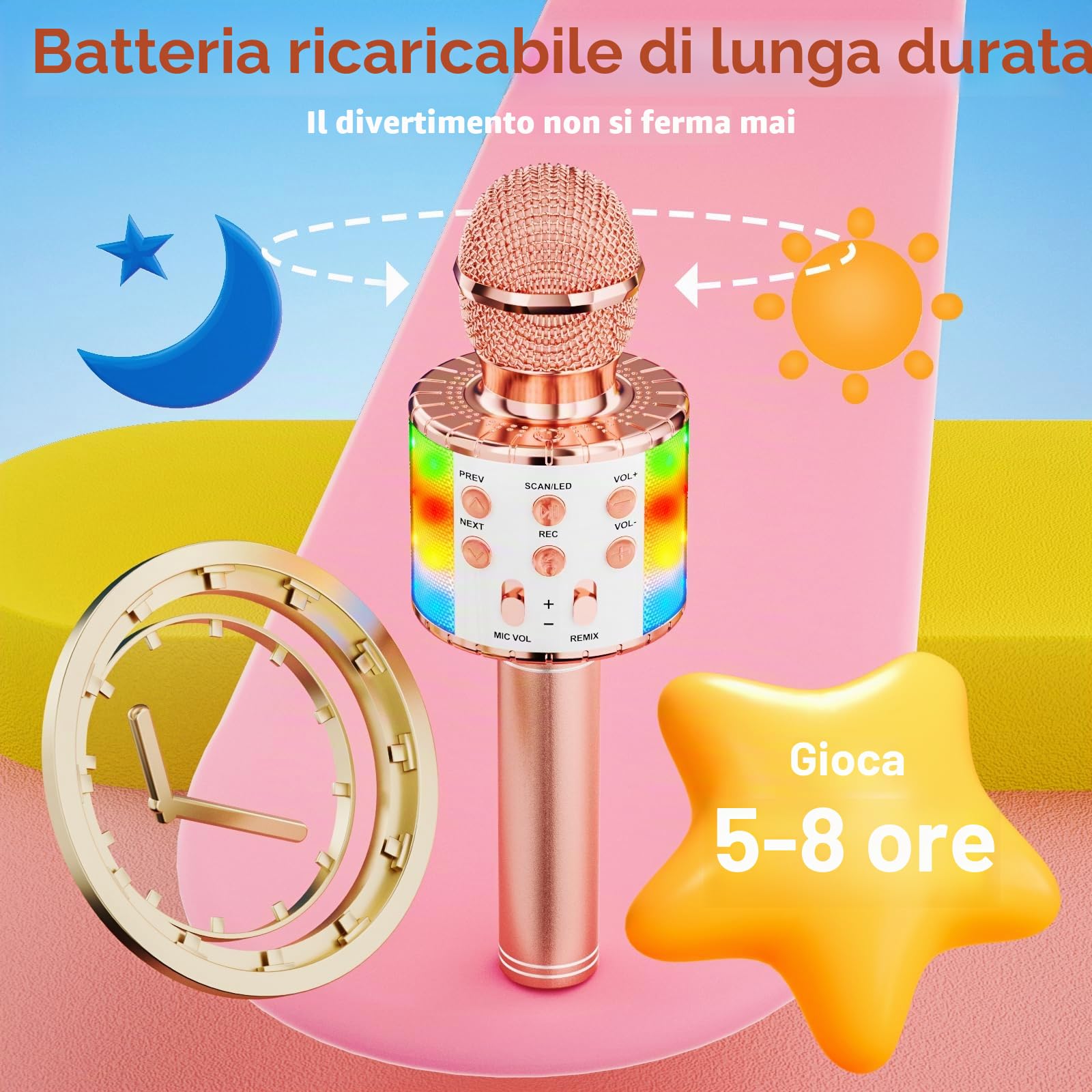 Ankuka Microfono Karaoke Bluetooth Wireless per Bambini 3-12 Anni Cambia Voce, Compatibile Android iOS PC Oro Rosa