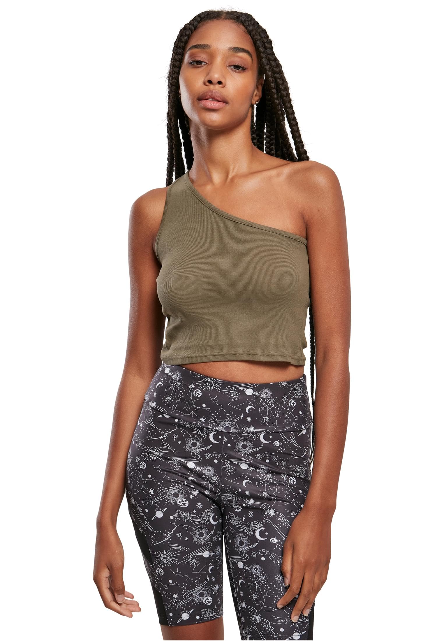 Urban Classics Women's Ladies Cropped Asymmetric TopSports Tank Top, Khaki, 4XL