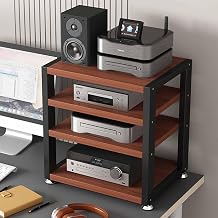 Audio Rack Multifunctional Stereo Shelf Audio Video Shelf Home Office Desktop Amplifier Cabinet Stereo Components Storage Cabinet Audio Rack AV Media Player Stand with Wooden Storage Shelf and Steel