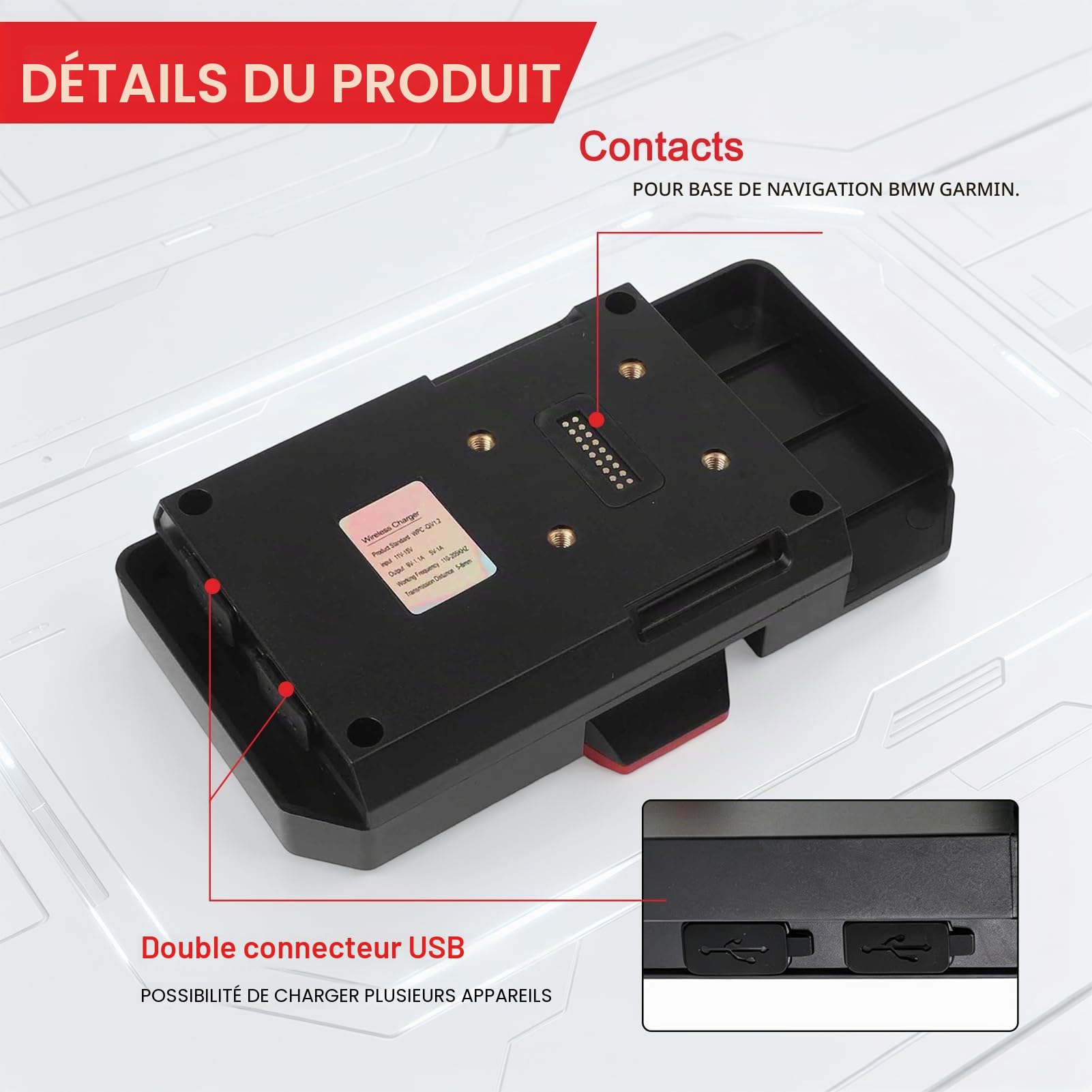 DAZZLEEX Support de téléphone de navigation pour moto BMW avec chargement sans fil 15 W pour R1200GS R1250GS R1300GS IPX6 étanche 10,6 à 16,5 cm (logo rouge)