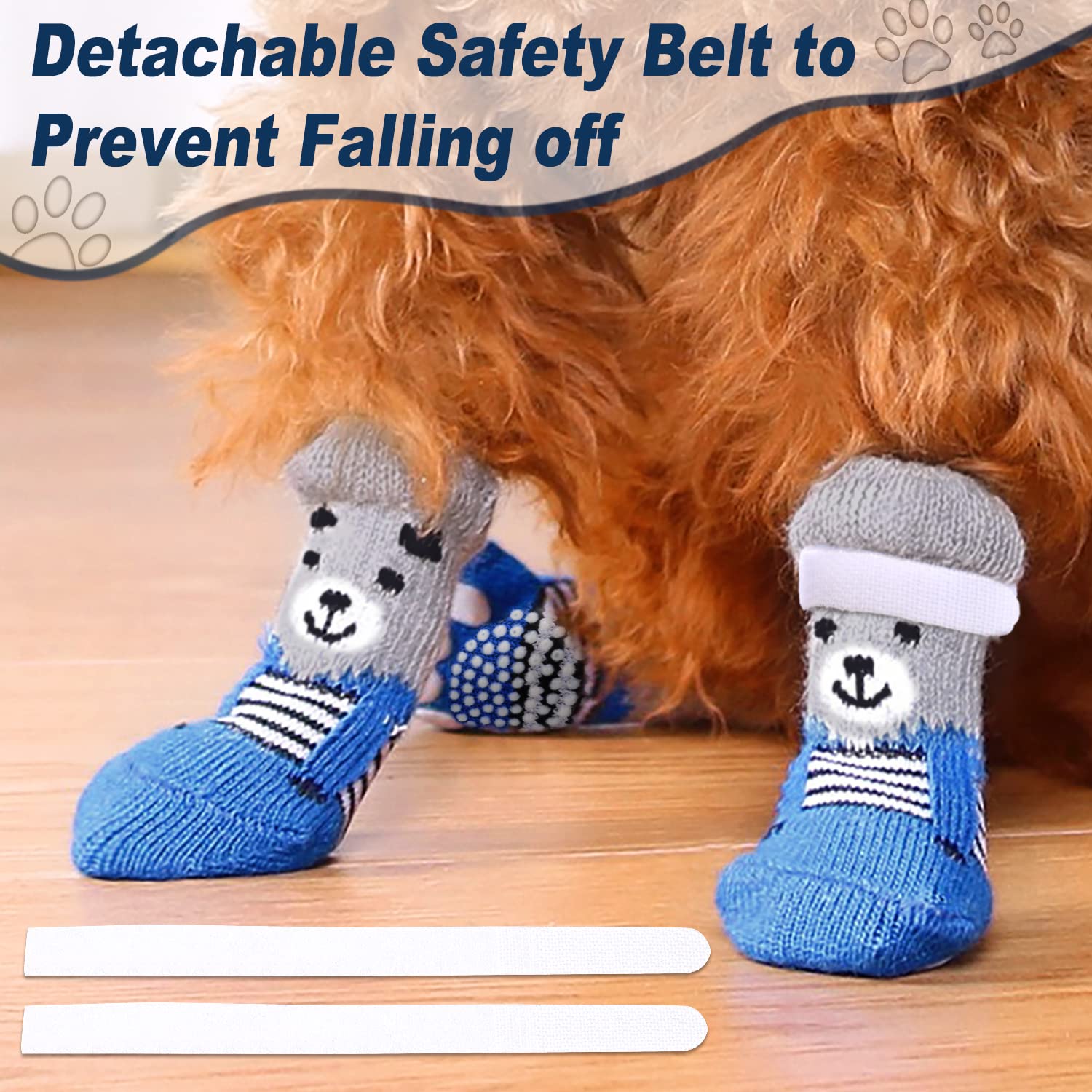 PETLOFT 4 Pièces Douce Chaussette Chien,Antidérapantes Chaussettes Pour Chien Protection Des Pattes De Chien,Chaussettes Chien Neige,Chaussettes Pour Petits,Moyens Et Grands Chiens,Patte Gris,2XL