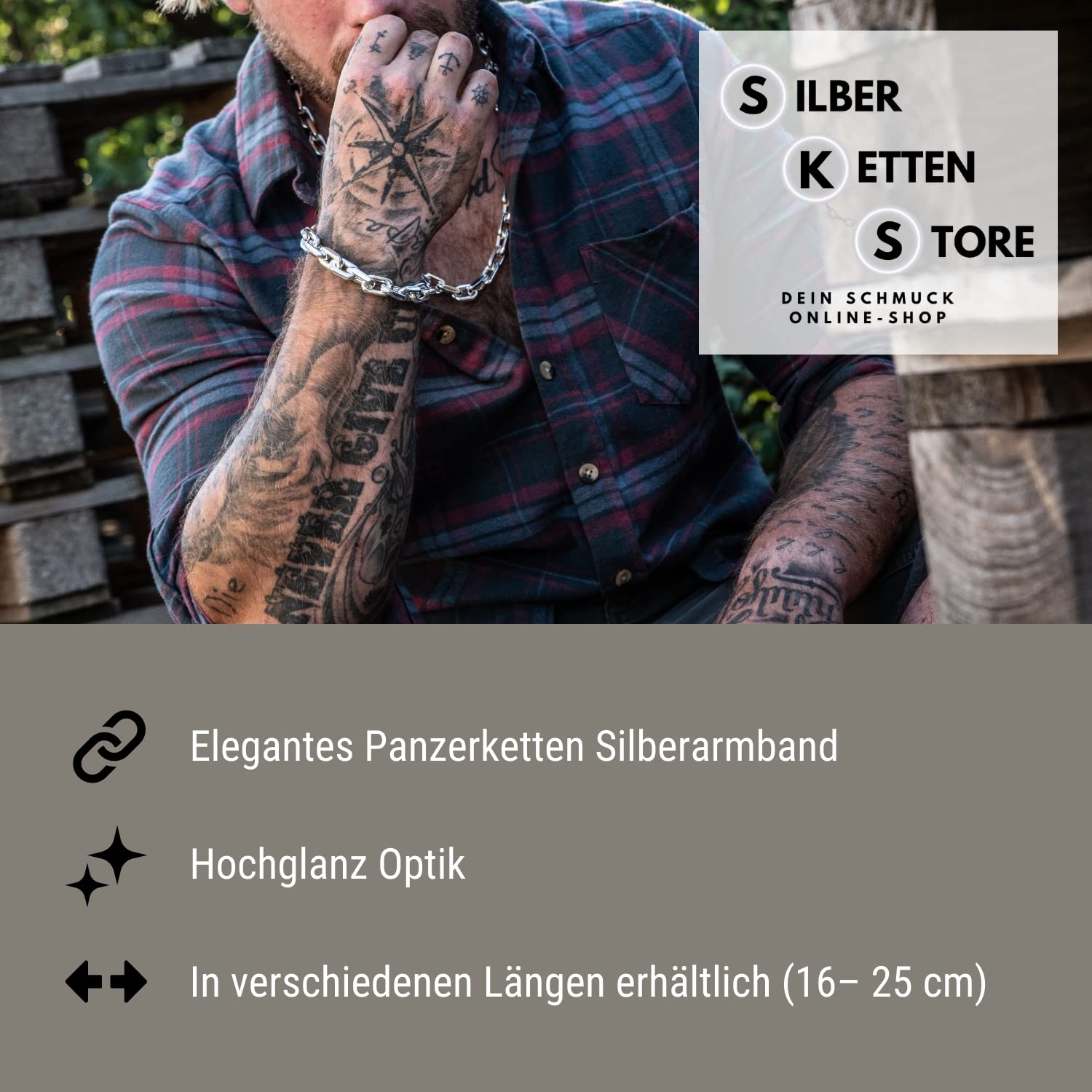 Silberketten Store Panzerkette Armband Herren Silber 5mm I Panzerarmband Herren Silber 925 nickelfrei I Männer Armband 1,2mm Stärke mit Karabiner