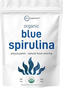 Organic Blue Spirulina Powder (Phycocyanin Extract), 60 Servings - No Fishy Smell, 100% Vegan Protein from Blue-Green Algae, Natural Luminous Food Coloring for Smoothies, Baking, Drinks & Cooking