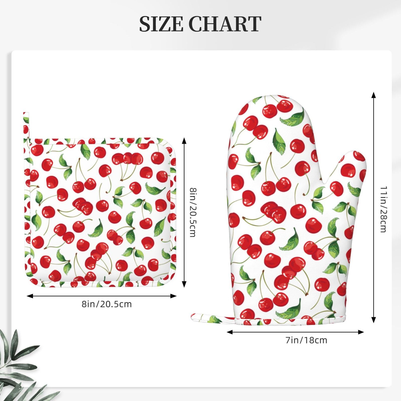 Juego de manoplas de horno y soportes para ollas de silicona con patrón de frutas de cerezas, manoplas de cocina, resistentes al calor, 4 guantes de horno, almohadillas calientes para