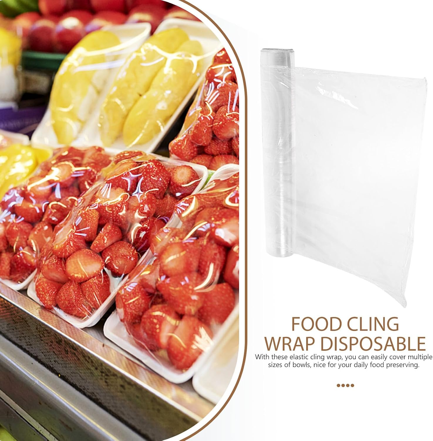 Food-grade Cling Film Transparent Disposable Food Plastic Wrap for Kitchen Storage Fresh Keeping Dust Protection and Tear-resistant Food Preservation Wrap