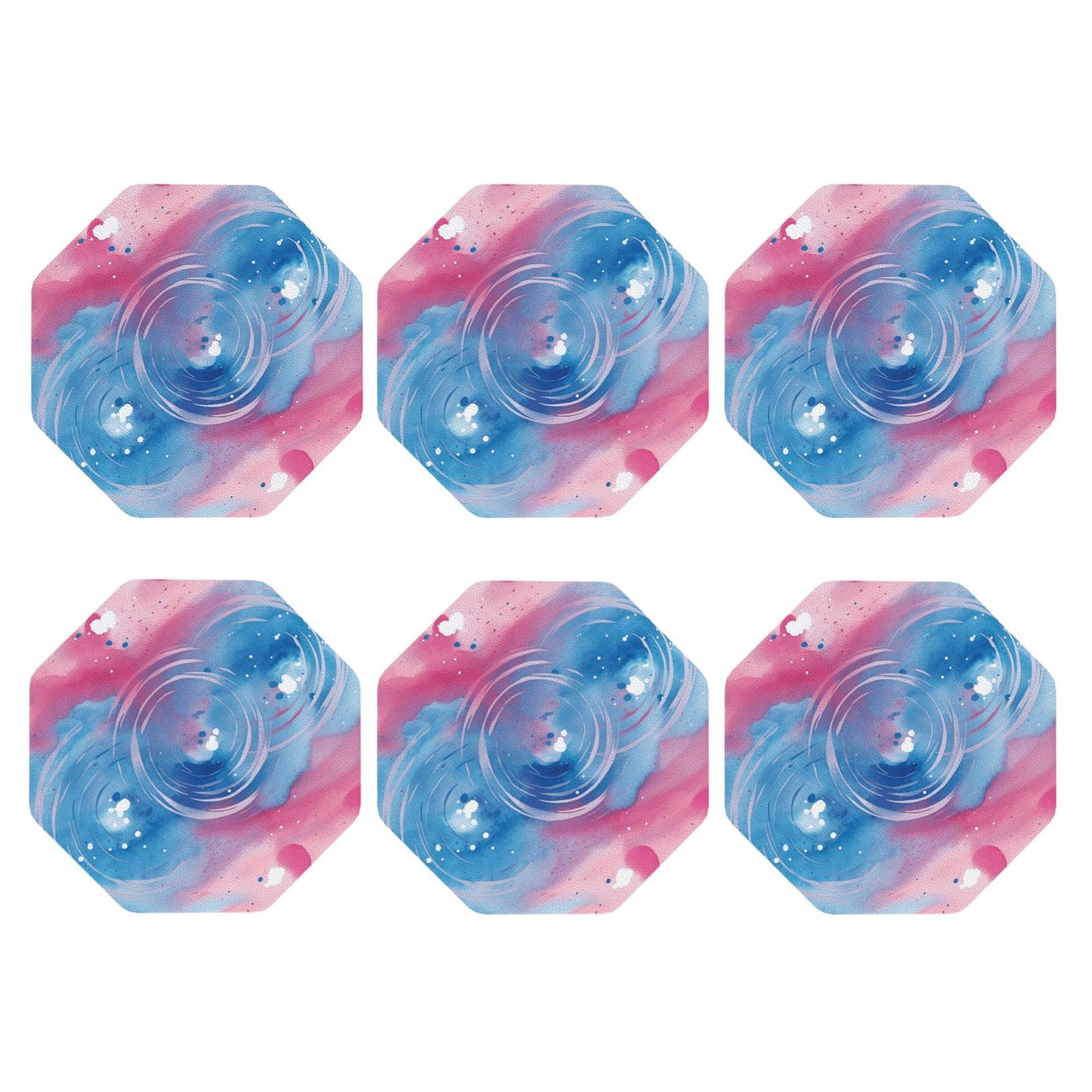 6pcs Leather Coasters for Drinks, Blue Swirl Watercolor Drink Coasters for Tabletop Protection, 4" Cup Coasters for Coffee Table Decor, Non-Slip Drinking Cup Mat for Hot Or Cold Drink