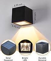 Vista 4 de LUHLEE Luces solares de pared para exteriores, moderno aplique solar cuadrado de pared IP65 impermeable, luces solares al aire libre para patio
