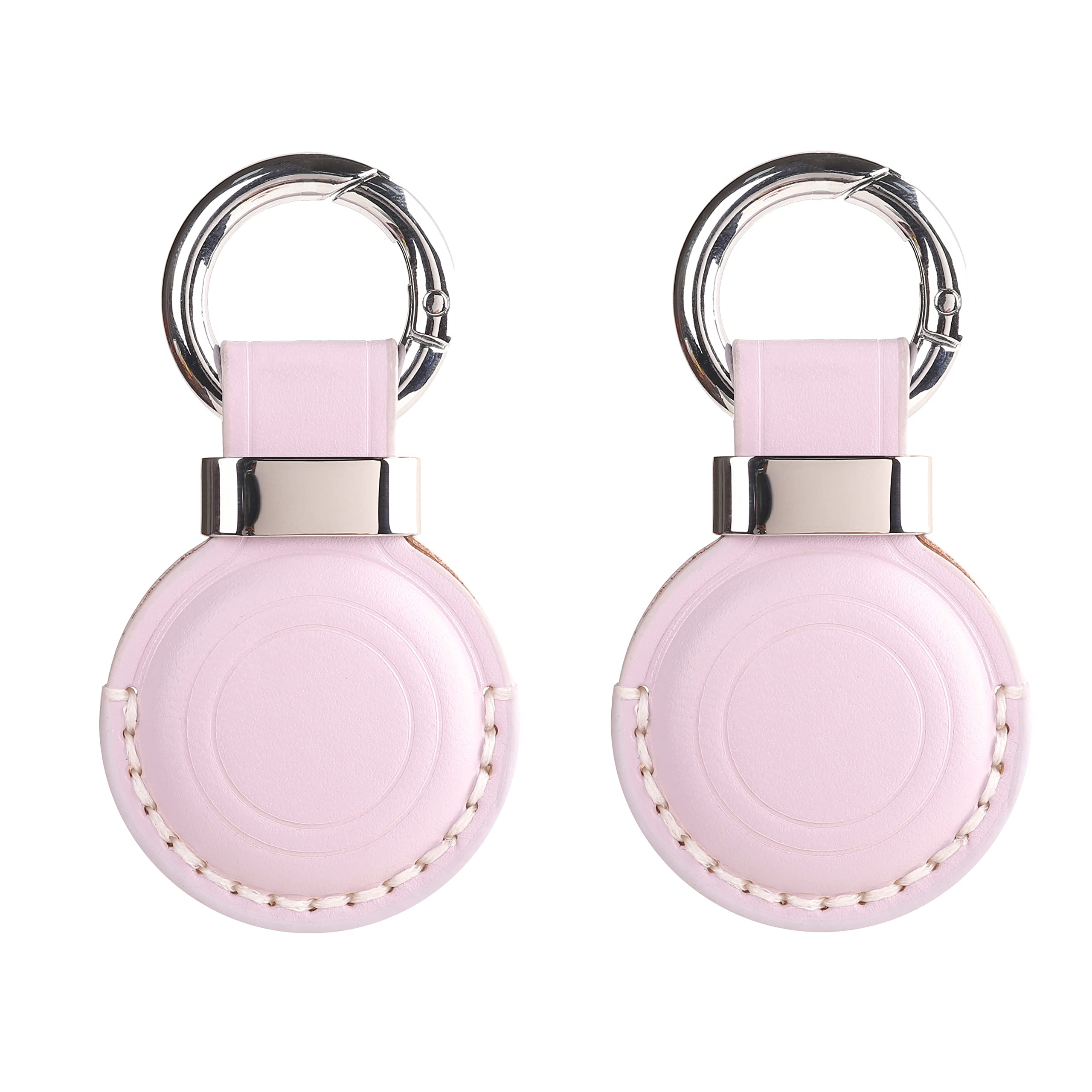 2 Pack LQU Genuine Leather Keychain Holder Compatible with Airtag, Secure Air Tag Keychain Holder Case Cover Key Chain Ring Accessories for Air Tag -