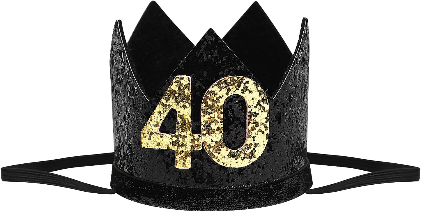 Amosfun 40th Birthday Crown Hats Glitter Birthday Party Headband Happy Birthday Party Hats Decoration Photo Props for Kids And Adults