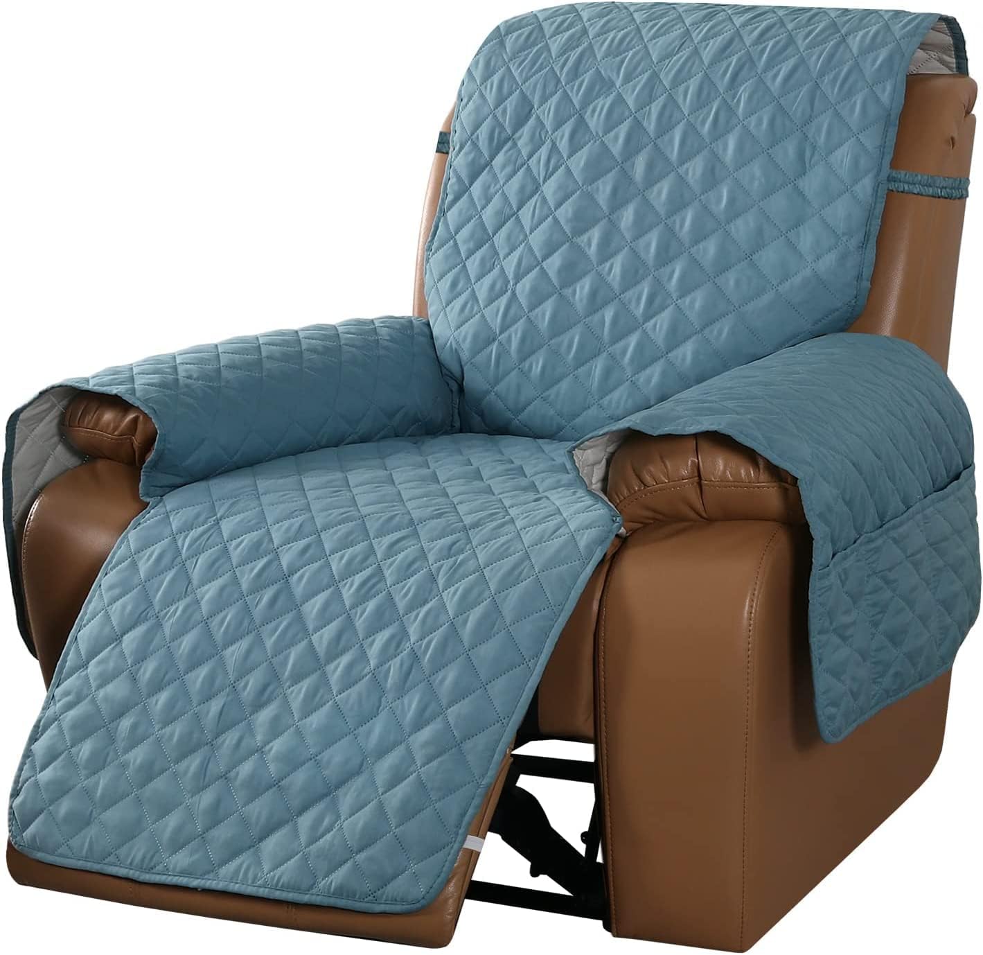 Funda de Sofá Reclinable Funda de Sillón Relax con correa elástica Fundas de Butacas Relax Antideslizantes Fundas de Muebles lavable para el hogar con mascotas y niños (Azul Humo,1 Plaza 56 cm)