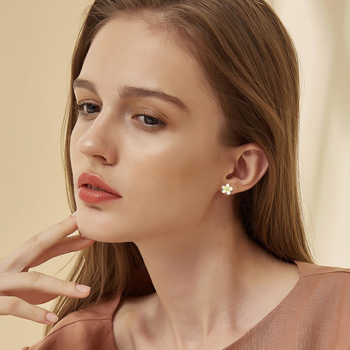 Diamond Plumeria Flower Earrings for Women 925 Sterling Silver Plumeria Stud Earrings with Lab Grown Diamond Jewelry Gifts