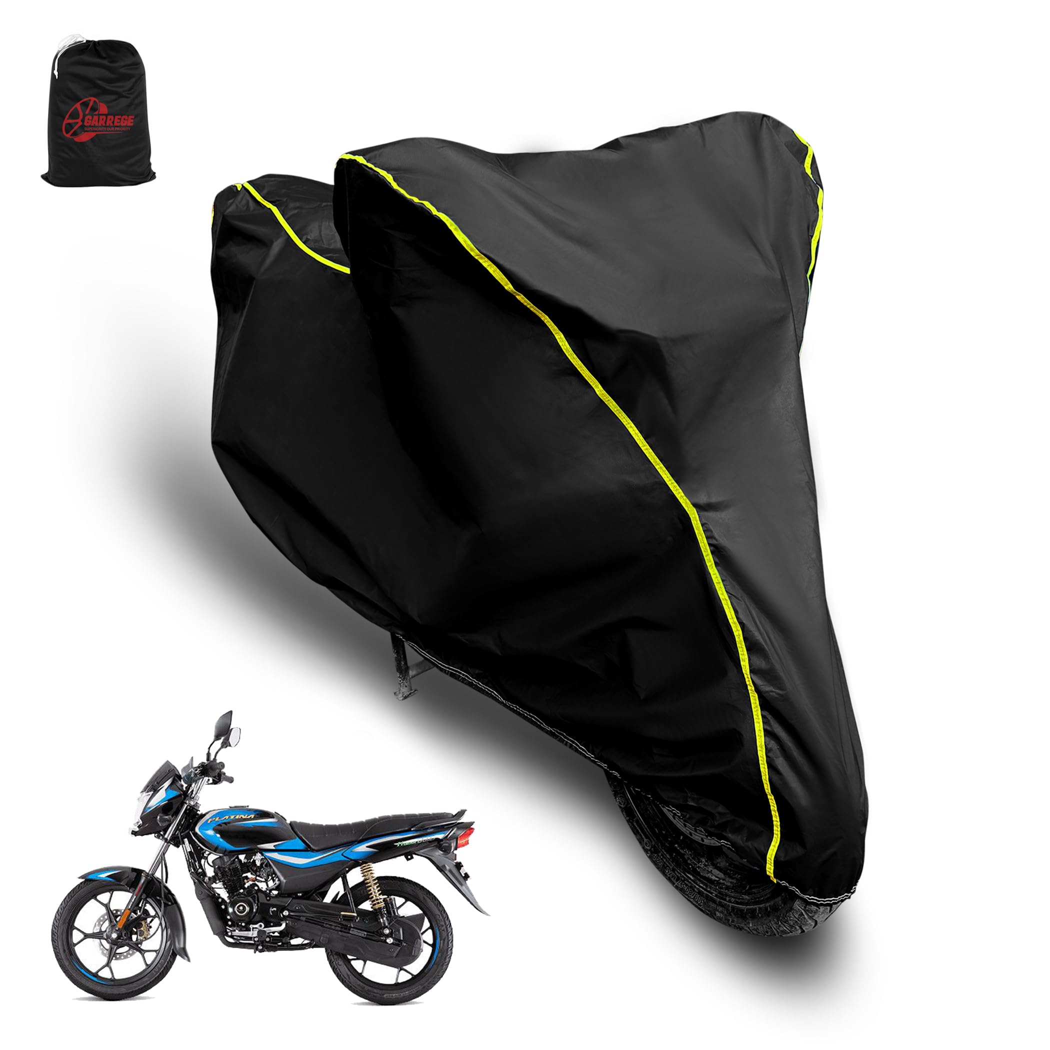 AUTOBIRSA Waterproof Two Wheeler Cover for Bajaj Platina 110 H Gear Bs6 Bike | UV Proof, Heat Resistant & All Weather Protection | Black & Yellow Piping Color | Durable & Triple Stitched-image-6
