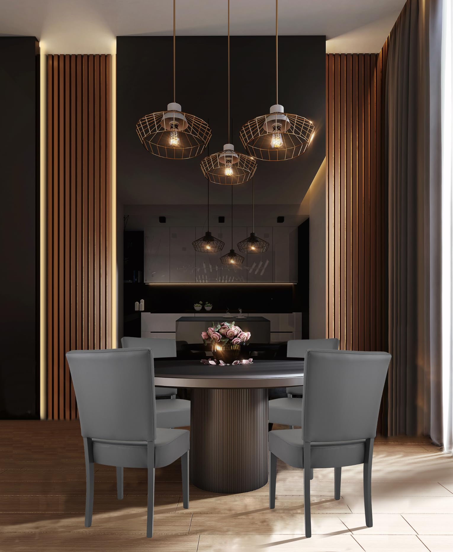 t m c s Tommychairs - Set 4 sillas Genny para Cocina, Comedor, Bar y Restaurante, solida Estructura en Madera de Haya y Asiento tapizado en Polipiel Gris Oscuro
