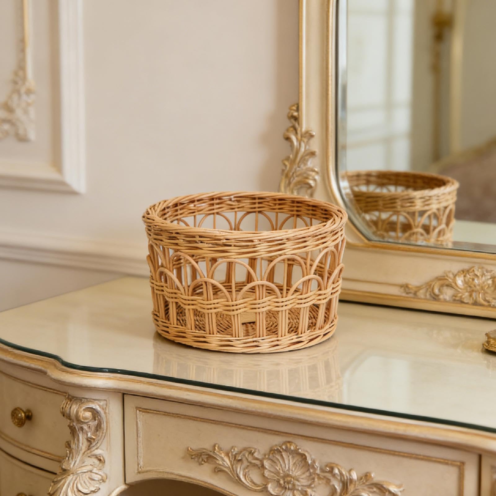 Cesta de Almacenamiento Tejida de Madera Organizador Cesta para Libros Maquillaje Contenedor Abierto Resistente Adecuada para Baño Hogar Oficina, Grande