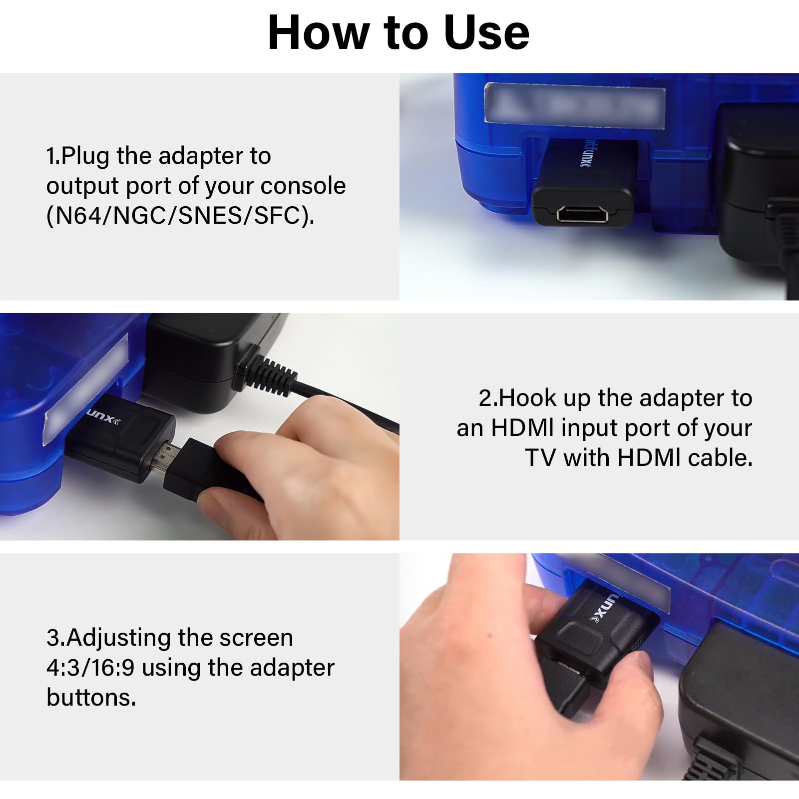 Adattatore HDMI N64 con supporto S-Video automatico e composito, compatibile con 64, Snes, Famicom e Gamecube, convertitore HD di videogiochi plug & play senza ritardi