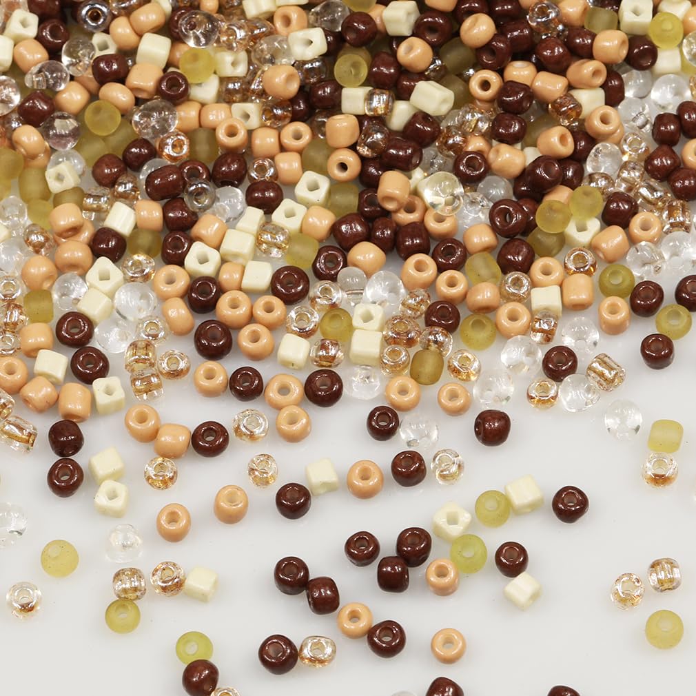 Tibaoffy Mixed Coffee Light Orange White Beads Size 6/0 Crafts Glass Seed Beads 4mm for Jewelry Making (Total About 100g About 1200pcs)