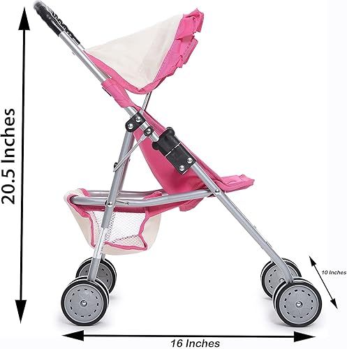 Miniatura 10 de Fash n kolor My First Doll Stroller con cesta  Carreola de muñecas plegable de mezclilla rosa y gris  Se adapta a muñecas de hasta 18 Mezclilla