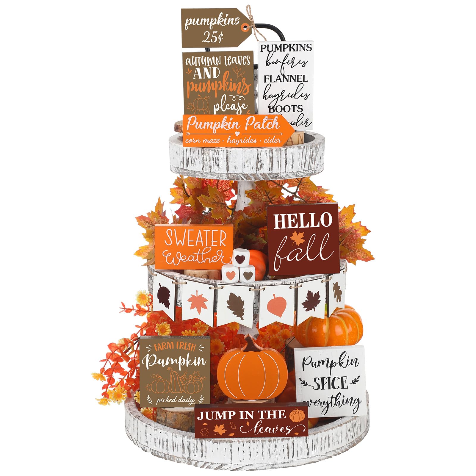 Plateaux à étages en bois déco automne feuilles d'érable Thanksgiving 13x