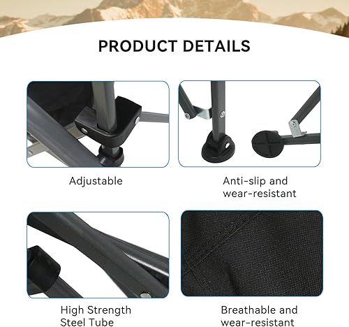 Miniatura 8 de Sillas de camping portátiles, ligeras, respaldo con bolsillos laterales y soporte para tazas, silla de camping plegable grande para portón trasero,